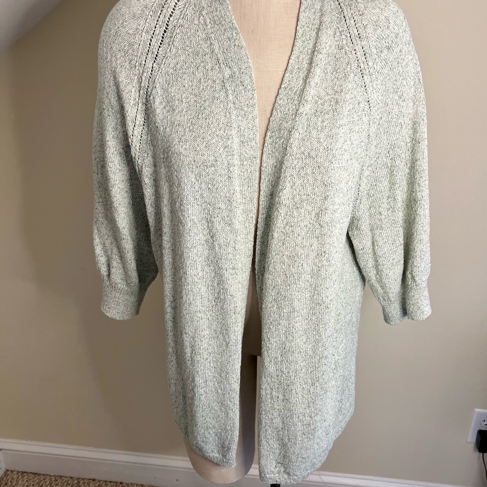 J Jill Light Green OpenFront Cotton Cardigan Short Sleeve Lightweight Coastal
